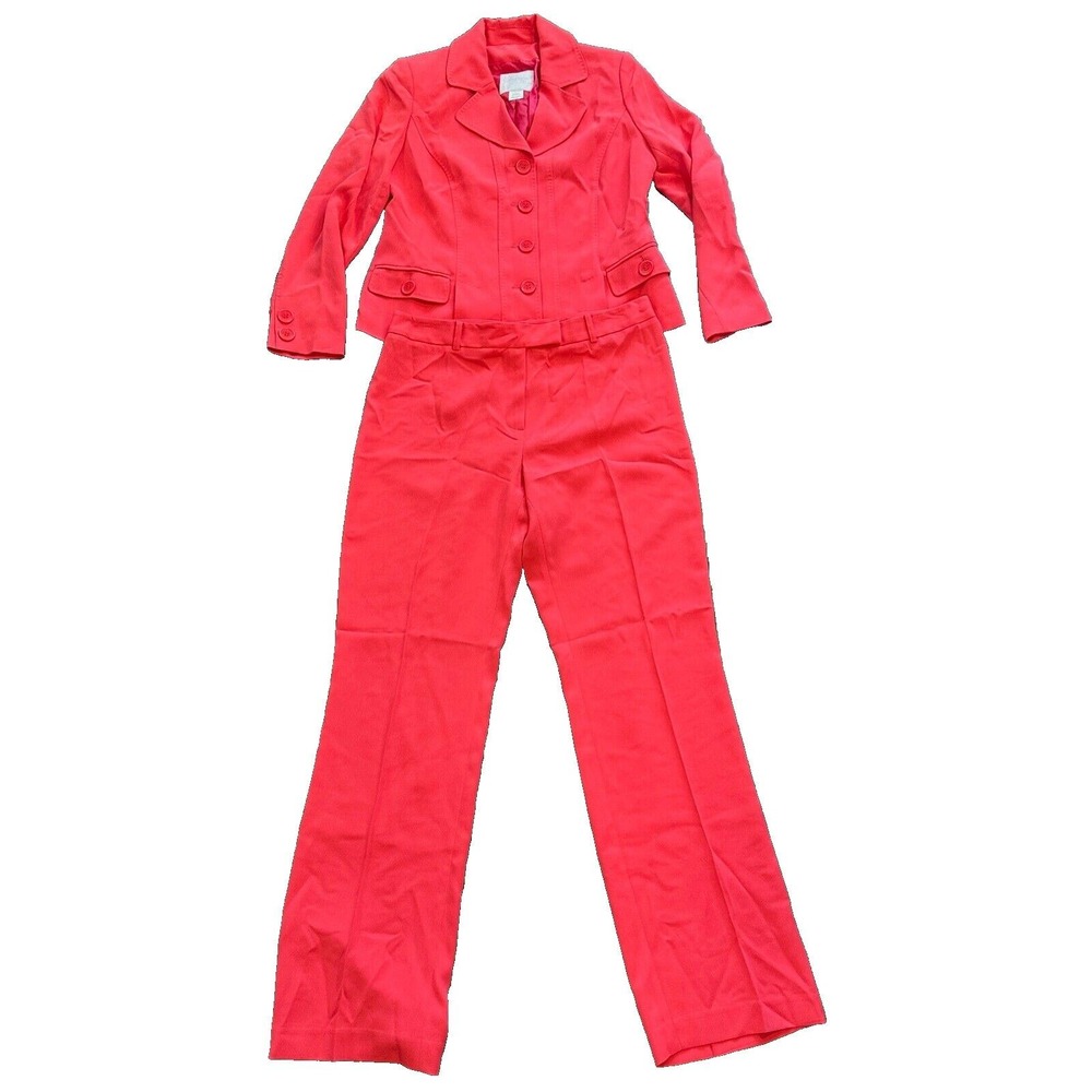 Votre Nom Womens 2 Piece Suit Set Red Jacket Pants Size 12 Made in Canada